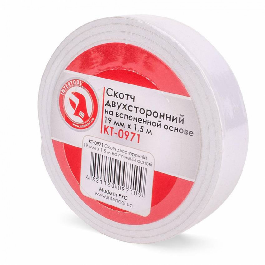 Скотч двосторонній 19 мм * 1.5 м на спіненої основі INTERTOOL KT-0971-KT-0971
