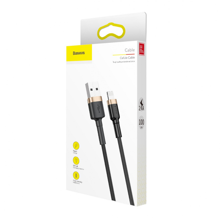 Кабель Baseus Cafule USB 2.0 to Lightning 2.4A 1M Чорний/Золотий (CALKLF-BV1)-