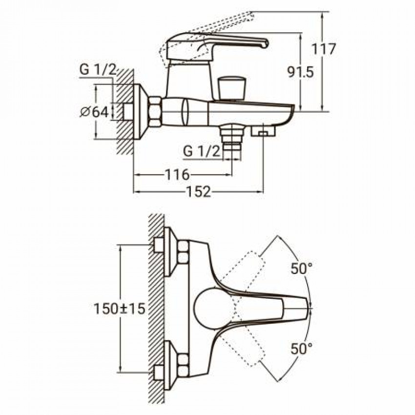 Змішувач HM Ø40 для ванни литої AQUATICA (HM-1C131C)-HM-1C131C