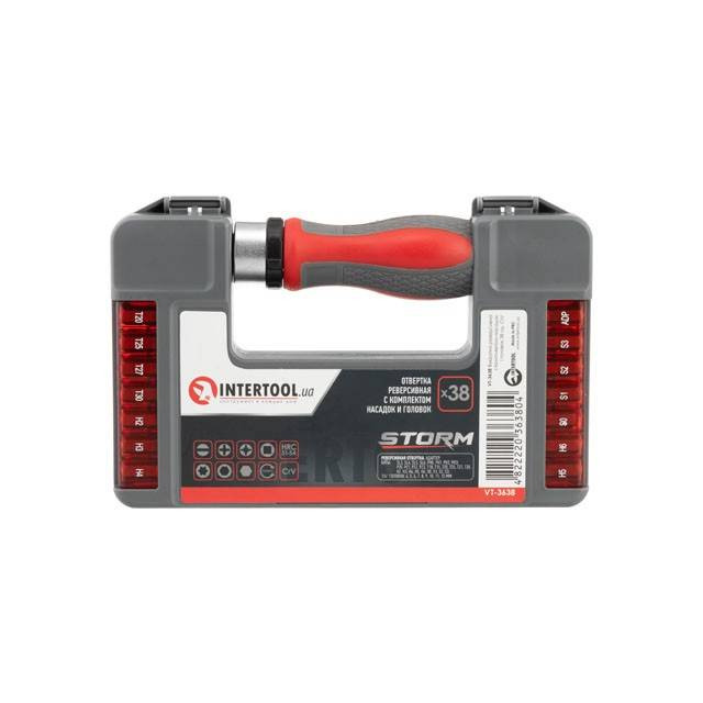 Викрутка реверсивна з комплектом насадок і головок, 38 од., STORM INTERTOOL VT-3638-VT-3638