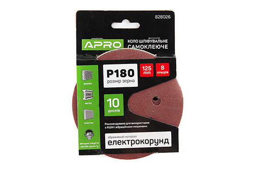 Коло шліфувальне 8 отворів (на липучці) 125мм Р180 APRO-828026