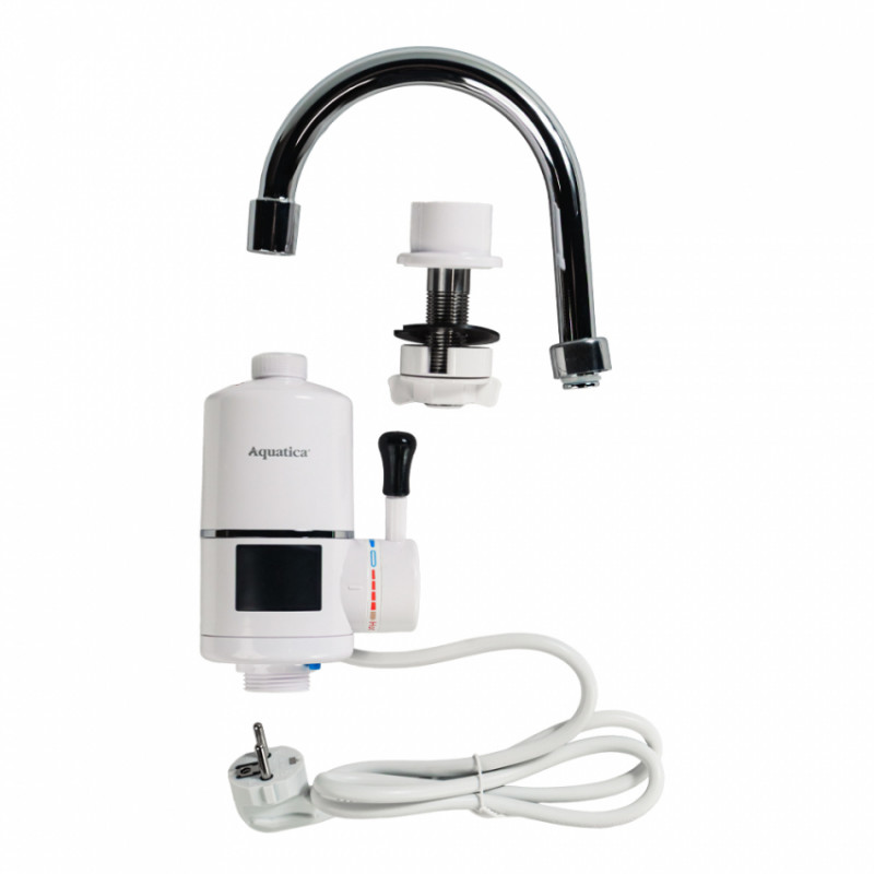 Кран-водонагрівач проточний s96 3.3кВт для кухні вилив вухо на гайці з індикатором і термостатом AQUATICA (9796133)-9796133