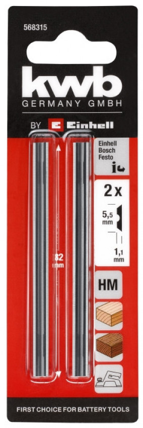 Ножі для електрорубанки, TC 5.5x82x1.1 мм, 2 шт, KWB (568315)-