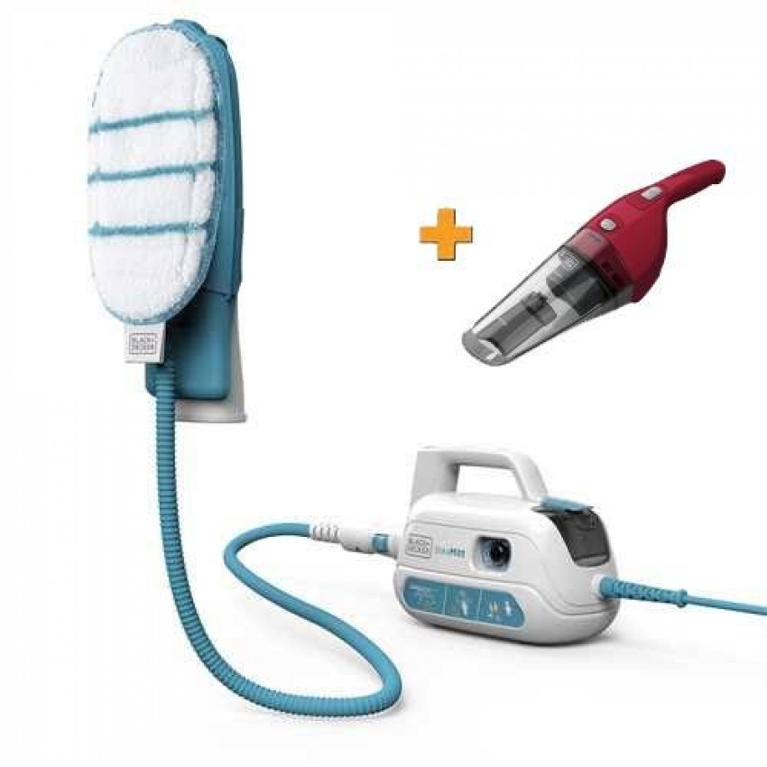 Пароочисник SteamMitt BLACK DECKER, 1000 Вт, час нагрівання 15 с, ємність резервуару 100 мл пилосос NVB115WA-FSH10SM1+NVB115WA