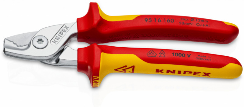 Ножиці для різання кабелів, діаметр 15мм / 50мм.кв., 160мм VDE KNIPEX 95 16 160 SB, хромовані-95 16 160 SB