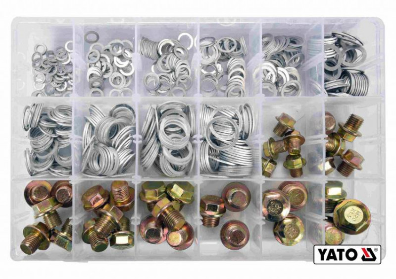 Шайби Ø6-20 мм та заглушки М10-М20, алюмінієві YATO у пластиковій коробці, набір, 534 шт.-YT-06862