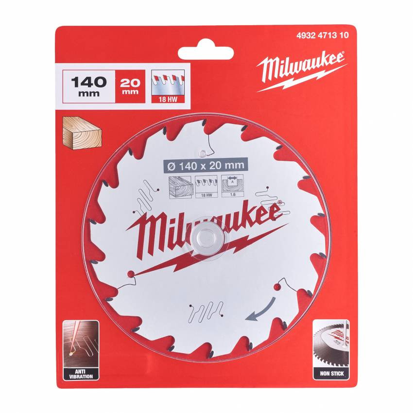 Диск пиляльний PFTE MILWAUKEE, Ø140х20х1,6мм, 18 зуб. 1-4932471310