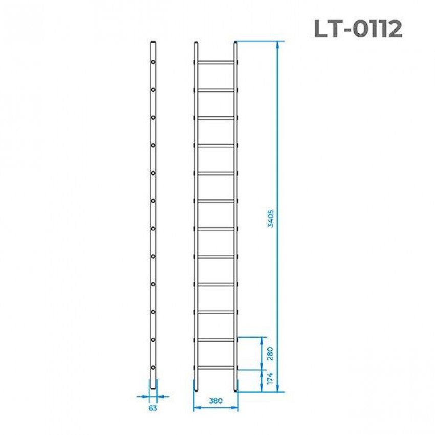 Драбина з алюмінію приставна, 12 сходів, 3,40 м INTERTOOL LT-0112-LT-0112