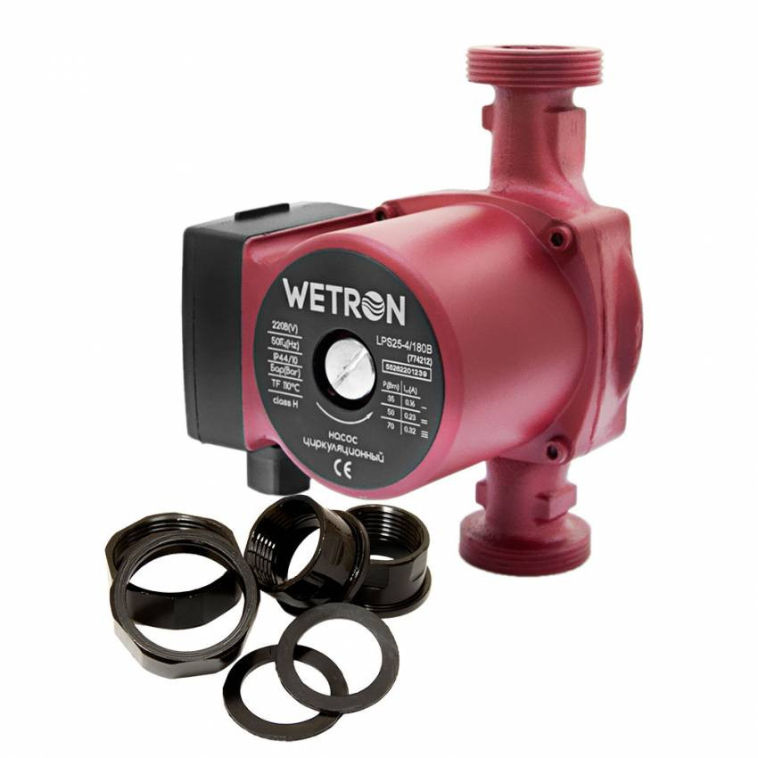 Насос циркуляційний 75W Hmax 4m Qmax 40l / min Ø1½ 180mm Бордоський горіх Ø1 WETRON (774212)-774212