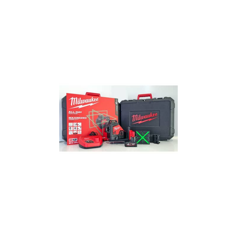 Нівелир лазерний акумуляторний 3D MILWAUKEE M12 A3PLO-401C  (360˚, зелений промінь) (ЗУ+1ак.Х4Аг+кейс)-4933499002