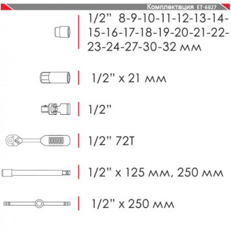 Професійний набір інструменту 1/2&quot;, 26 од. (гол. 8-32 мм) INTERTOOL ET-6027