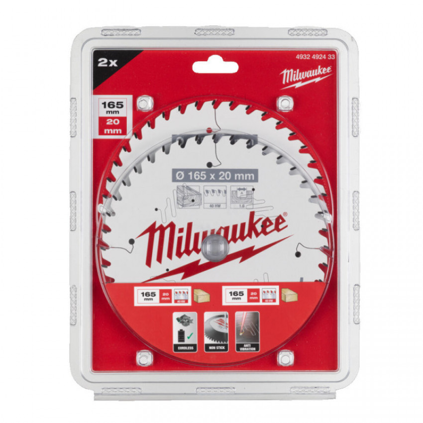 Набір дисків для дискової пили MILWAUKEE 165X20X40T/40T (2 ШТ.) - MILWAUKEE 4932492433-4932492433
