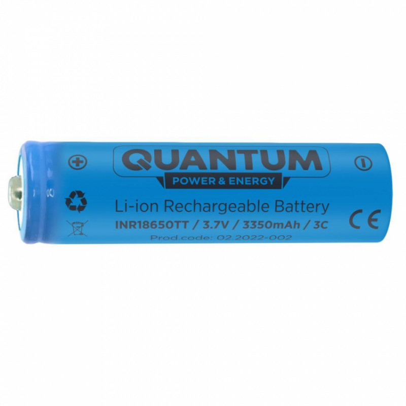 Акумулятор літій-іонний Quantum Li-ion INR18650, 3350mAh, 3С з клемним виступом, 1шт/уп-INR18650TT/3350