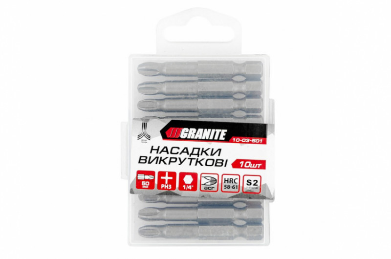 Насадки викруткові GRANITE РН3х50 мм S2 10 шт 10-03-501-10-03-501