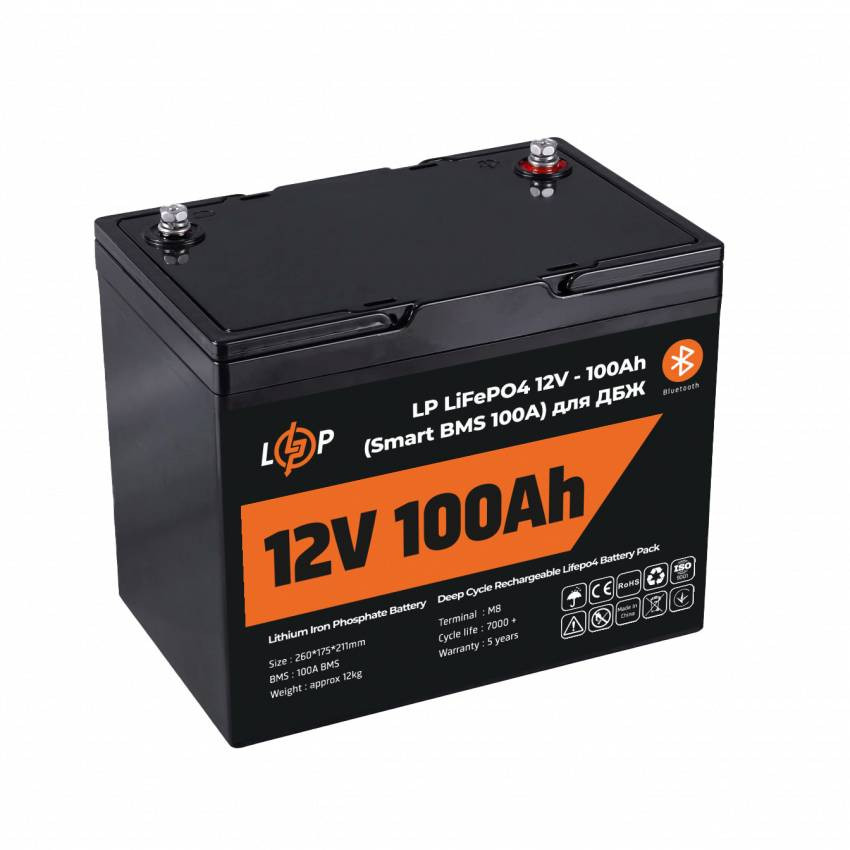 Акумулятор LP LiFePO4 12V - 100 Ah (Smart BMS 100А) з BT пластик для ДБЖ-LP20197