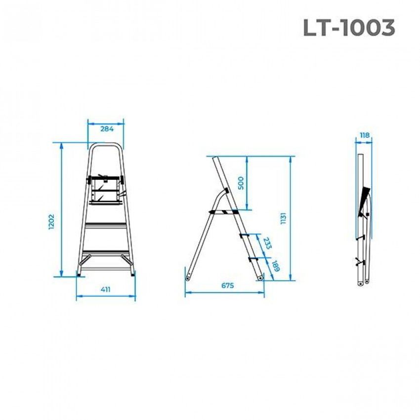Драбина з алюмінію, 3 сходинки, висота до платформи 630мм INTERTOOL LT-1003-LT-1003