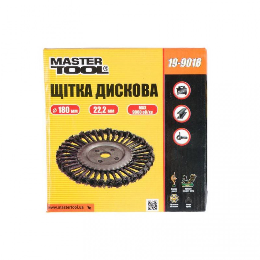 MasterTool Щітка дискова із плетеного дроту D180*22,2 мм, Арт.: 19-9018-19-9018