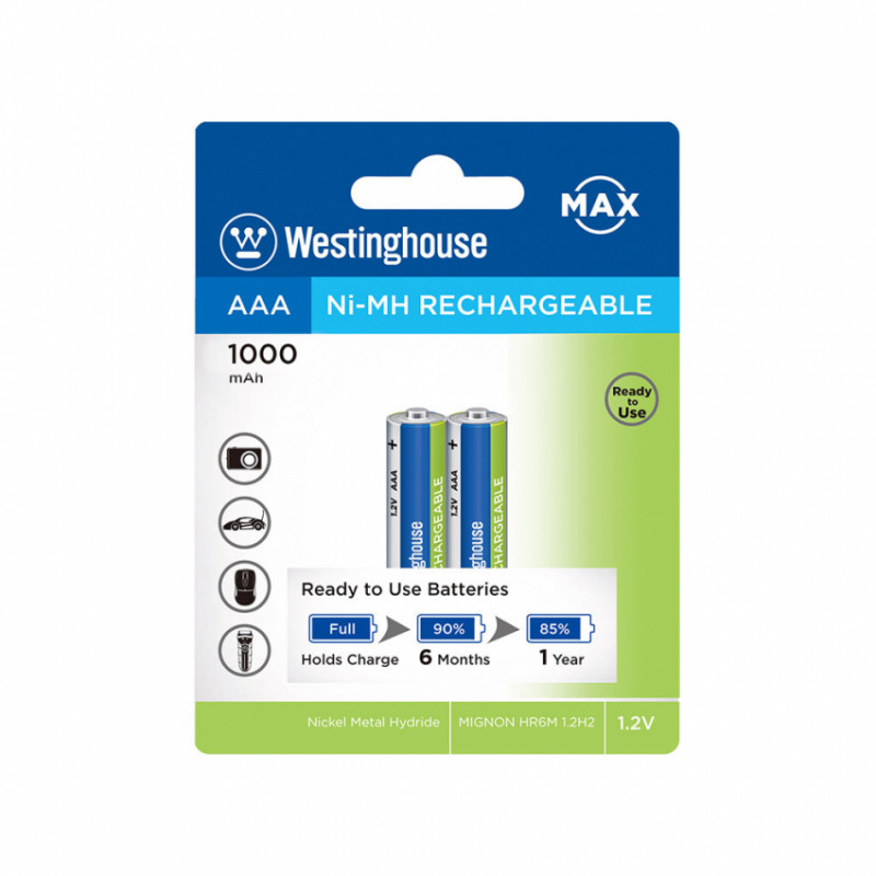 Акумулятор Westinghouse Ni-Mh 1000 Max ААA/R03 2шт/уп blister-NH-AAA1000ARBP2-Max