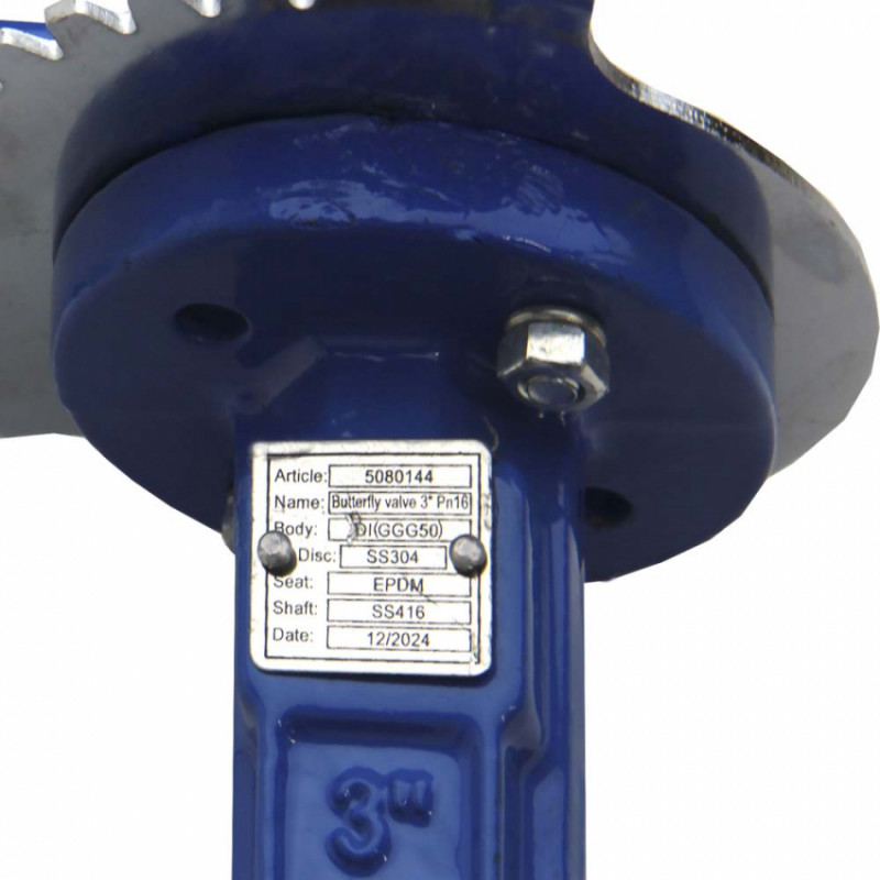 Затвор міжфланцевий «батерфляй» 3'' корпус чавун (GGG50) диск нерж (SS304) EPDM PN16 FLORA (5080144)-5080144
