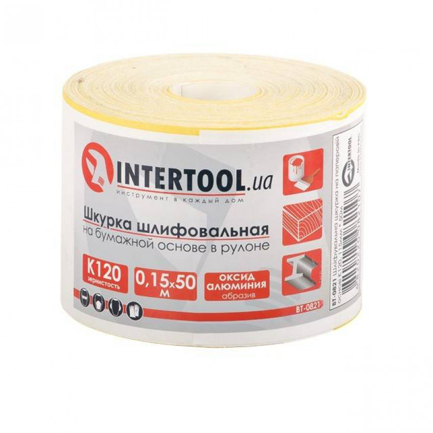 Шкурка шліфувальна, паперова основа, К120, 115 мм × 50 м INTERTOOL BT-0821-BT-0821
