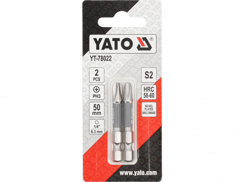 Насадка викруткова YATO; PH3 х 50мм. шпиндель 6-гран- 1/4", покрита нікелем, 2шт.[10]-YT-78022