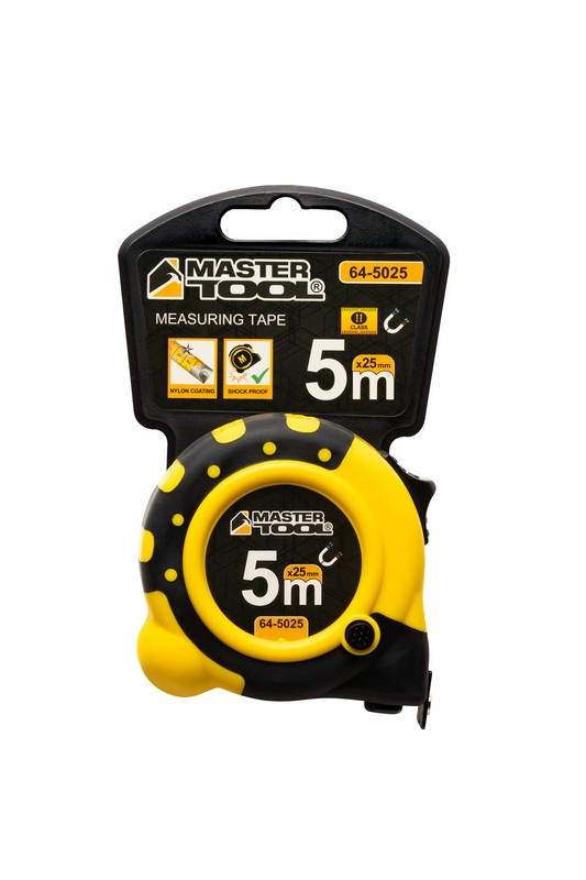 Рулетка з магнітами MASTERTOOL 5 м 25 мм нейлонове покриття 64-5025-64-5025