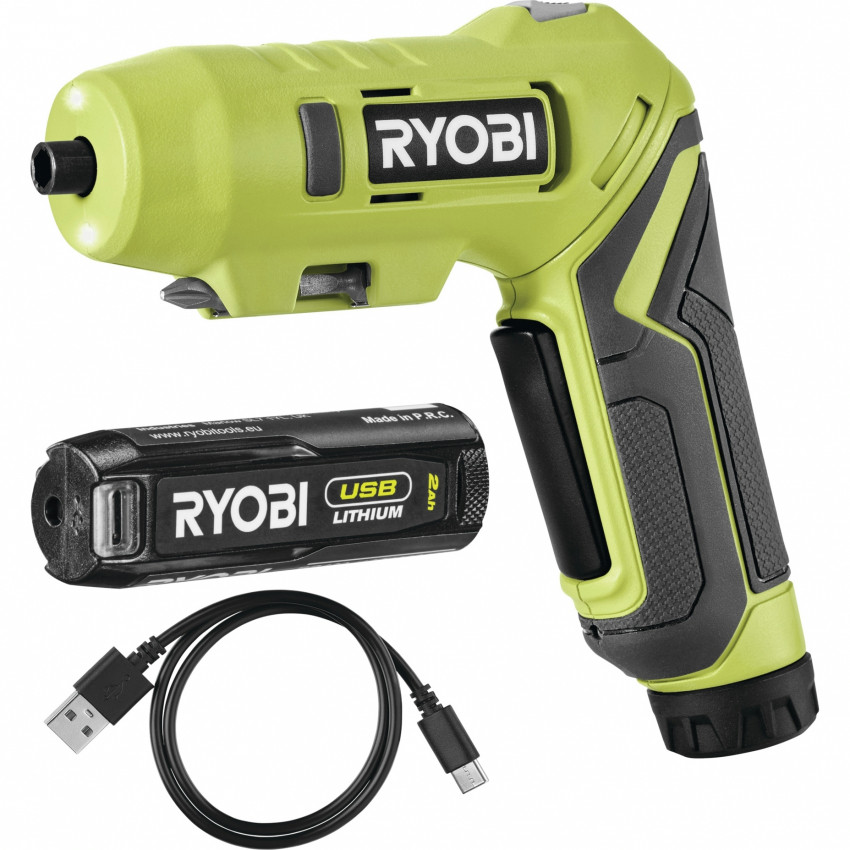 Викрутка акумуляторна RYOBI USB Lithium RSDP4-120G 4В 1х2А·год 5Нм 200об·хв поворотне руків'я 0.35кг-5133005958