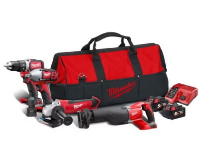 Набір інструментів акумуляторних MILWAUKEE, M18 BLPP4B-502B (зарядний пристрій M12-18 C, 2 акумулятори M18 В5 5 Аг, дриль-шурупо-[articul]
