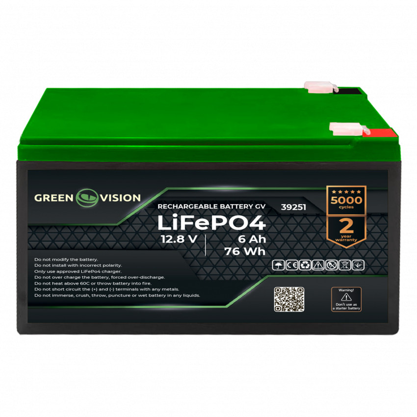 Акумулятор GV LiFePO4 12,8V - 6Ah (76Wh)-