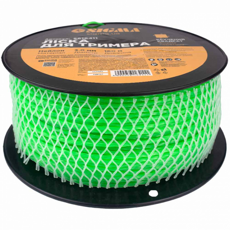 Лісочка для тримера кручений квадрат Ø3.0мм 160м котушка Sigma (5616411)-5616411