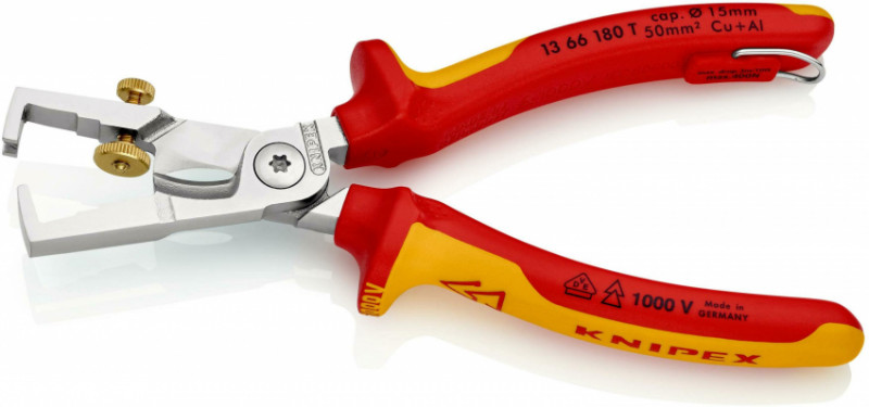 Кліщі для видалення ізоляції, з функцією різання кабелю StriX KNIPEX 13 66 180 T BK-13 66 180 T BK