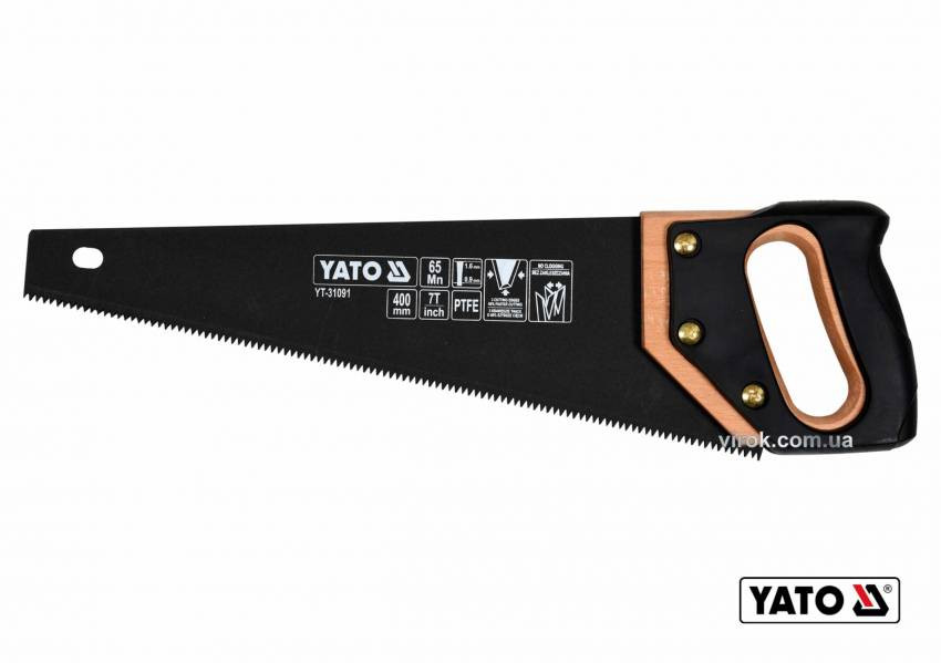 Ножівка по дереву YATO : L= 400 мм, 7 зубів/1", полотно t= 1 мм, покрите PTFE-YT-31091