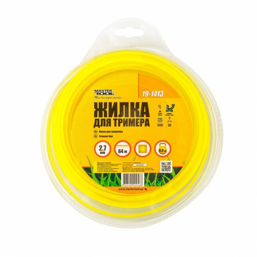 Жилка для тримера MASTERTOOL КВАДРАТ 2.70 мм 64 м (блістер) 19-1413-19-1413