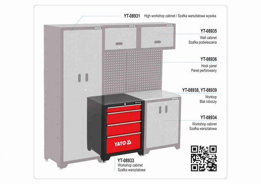 Шафа для майстерні YATO : 4 ящики, 660 x 457 x 863 мм-YT-08933