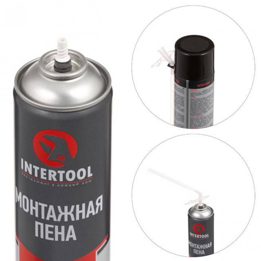 Піна монтажна, всесезонна, 500 мл / 500 г, 30+ л, трубка INTERTOOL FS-1150-FS-1150