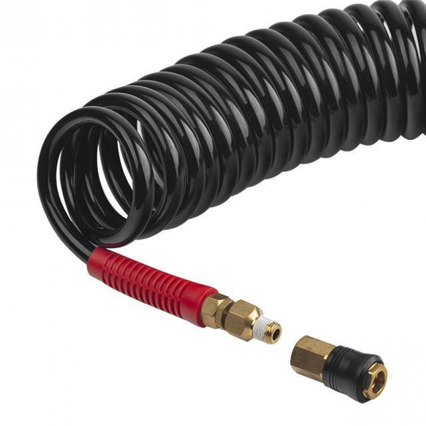 Шланг BLACK M-Flex 8х12мм, 20м спіральний поліуретановий з поворотним шарніром, латунними швидкороз'ємними з'єднаннями STORM INTERTOOL PT-1798-PT-1798