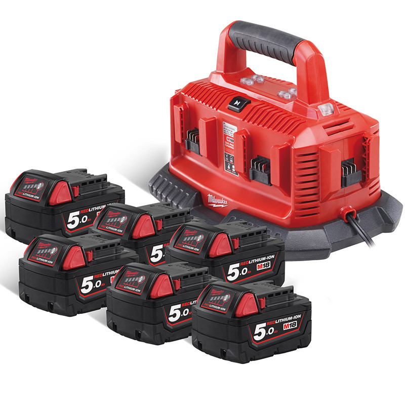 Енергокомплект Li-Ion MILWAUKEE, M18 NRG-506 (зарядний пристрій M1418 C6, 6 акумуляторів М18 В5 5Аг)-4933471821