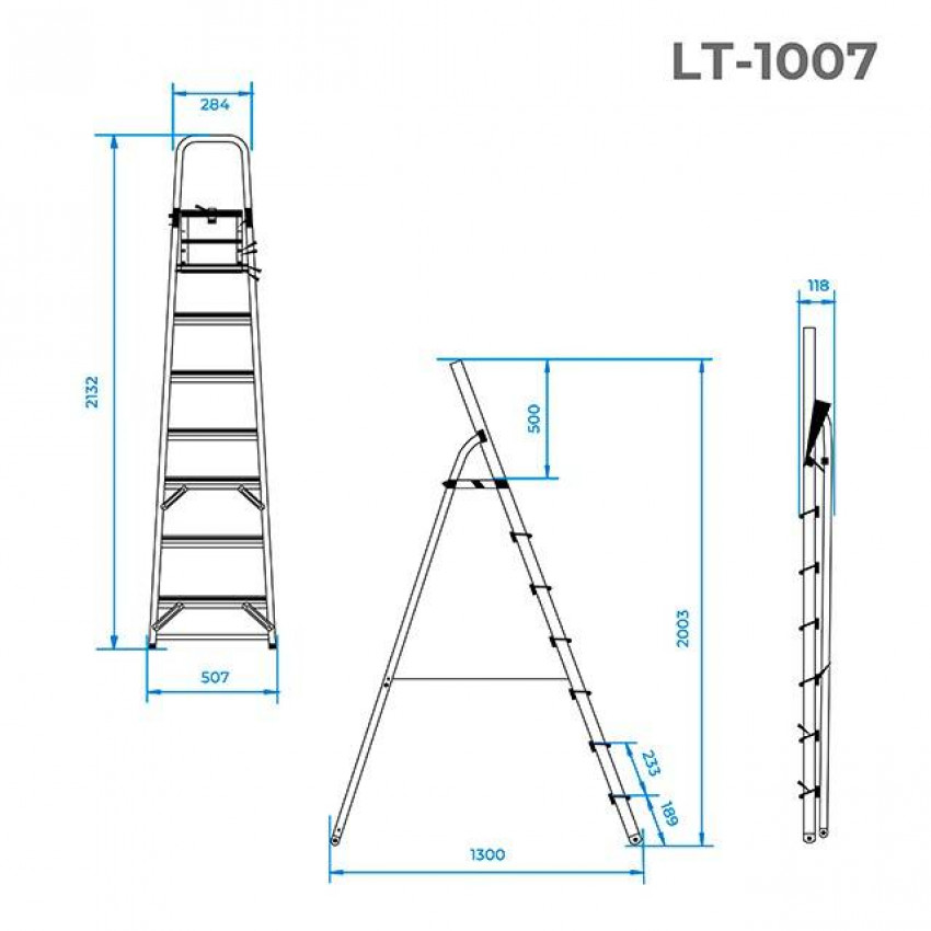 Стрем'янка з алюмінію, 7 сходинок, висота до платформи - 1500 мм INTERTOOL LT-1007-LT-1007