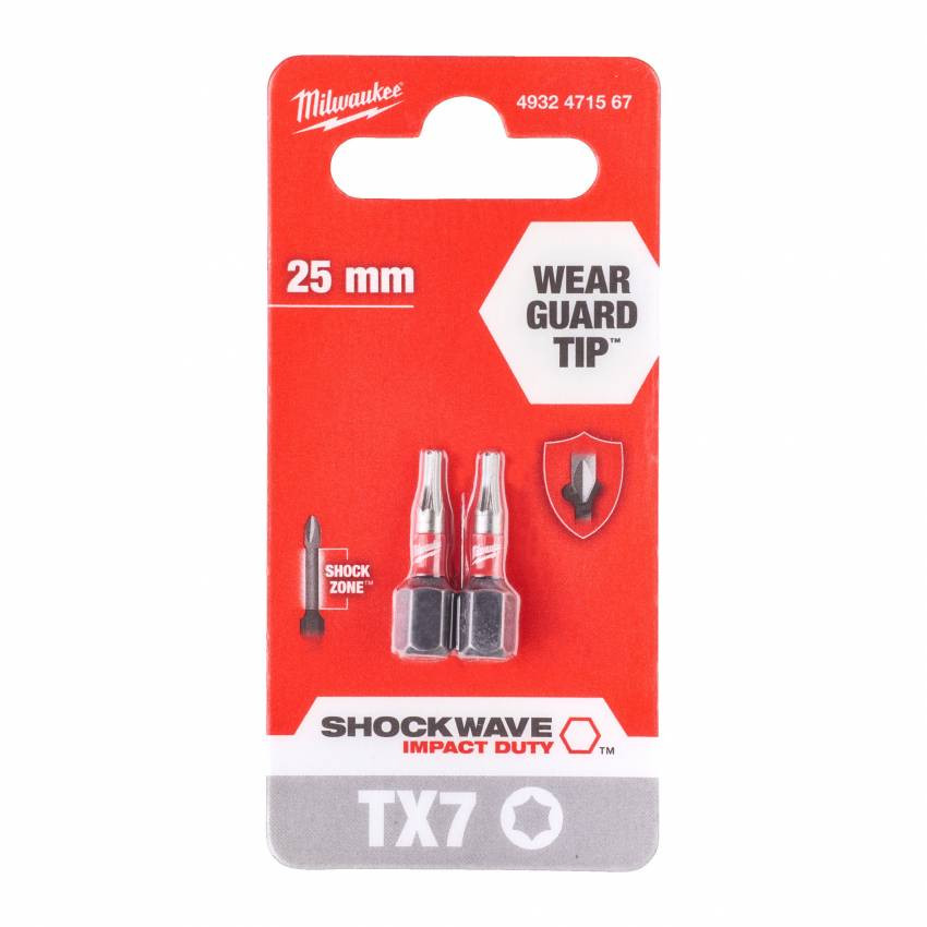 Біта SHOCKWAVE MILWAUKEE, TX7, 25 мм, (2 шт.)-4932471567