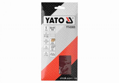 Папір шліфувальний з липучкою YATO: 93 х 187 мм, Р150, до YT-82230, 5 шт