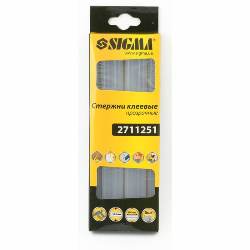 Стрижні клейові Ø11,2*200мм 6шт (прозорі) Sigma (2711251)-2711251