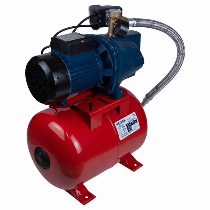 Станція 0,75кВт Hmax 40m Qmax 80л/хв (самовсмоктуючий насос) 24л Україна Wetron (775033/24)-775033/24