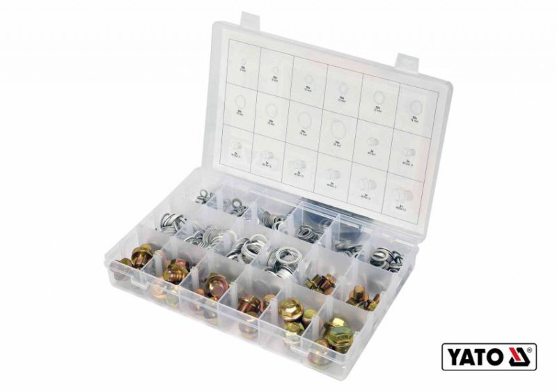 Шайби Ø6-20 мм та заглушки М10-М20, алюмінієві YATO у пластиковій коробці, набір, 534 шт.-YT-06862