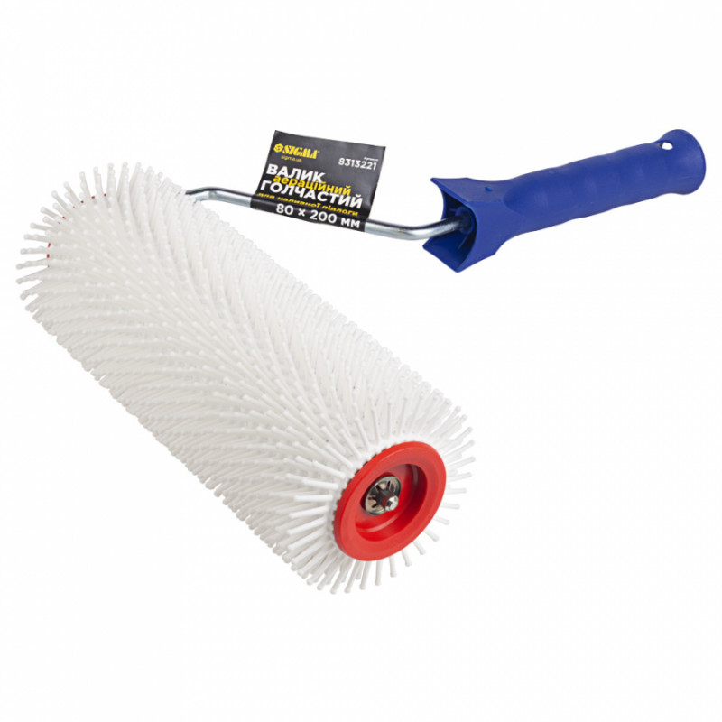 Валик голчастий аераційний для наливної підлоги 80×200мм з ручкою біла голка SIGMA (8313221)-8313221
