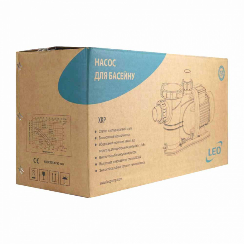 Насос для басейну 0.55 кВт Hmax 10м Qmax 300л/хв LEO (772221)-772221