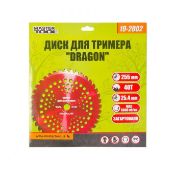 Диск для тріммера MASTERTOOL &quot;DRAGON&quot; 255х25.4х40Т з побідитовою напайкою загартований 19-2002