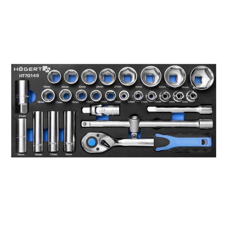 Набір голівок 1/2" з тріскачкою та аксесуарами в ложементі EVA HOEGERT 27 HT7G149-HT7G149