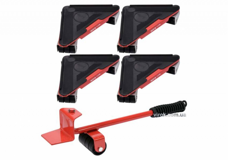 Набір для переміщення меблів YATO: макс. вага – 300 кг, висота – 70 мм, 4 підставки важіль, 5 елем.-YT-37490