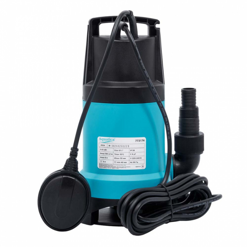 Насос дренажний садовий 0.55кВт Hmax 8м Qmax 180л/хв (част. до 30мм) AQUATICA (773174)-773174