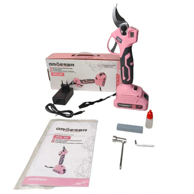 G0297 Секатор  PPS301 Grosser Pink акумуляторний, мах 30 мм, акб 2Аг,  BL M1-G0297